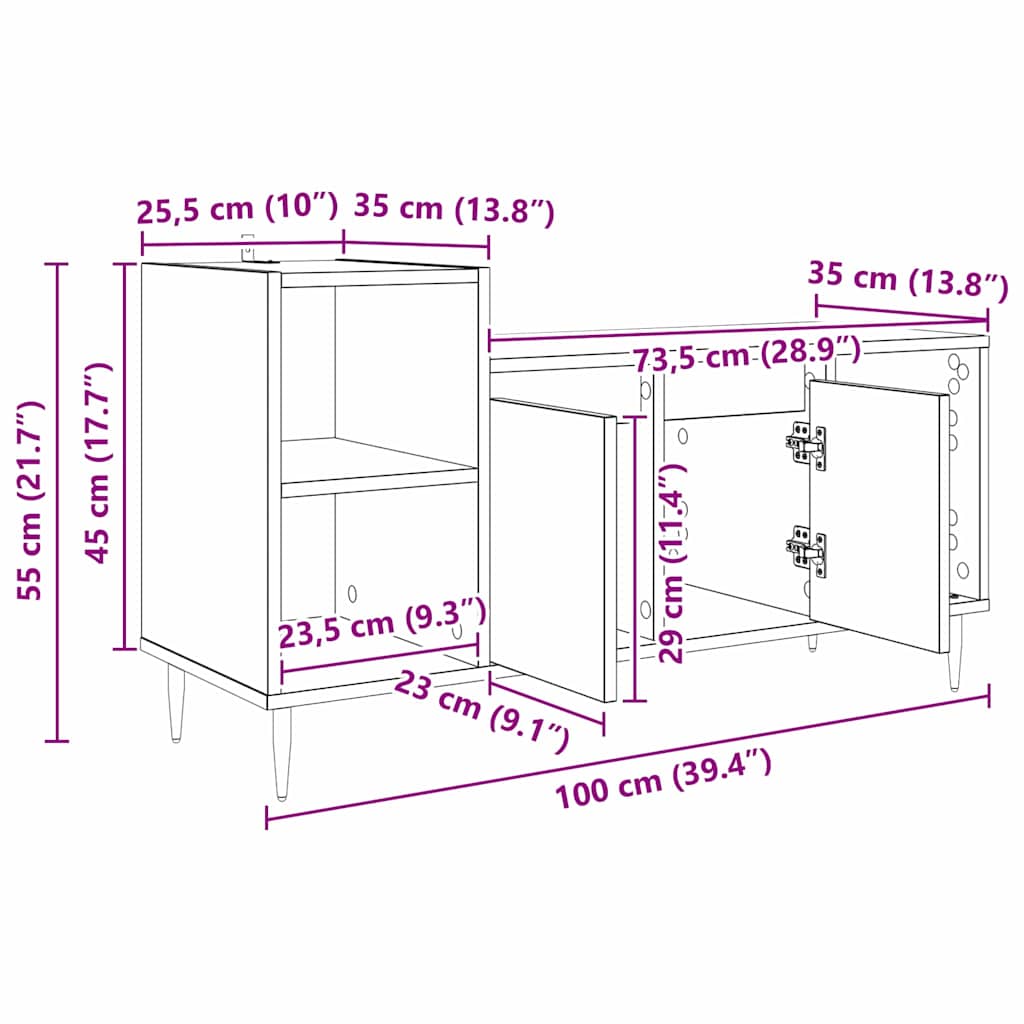 Tv-Skåp Svart Ek 100 X 35 X 55 Cm Konstruerat Trä