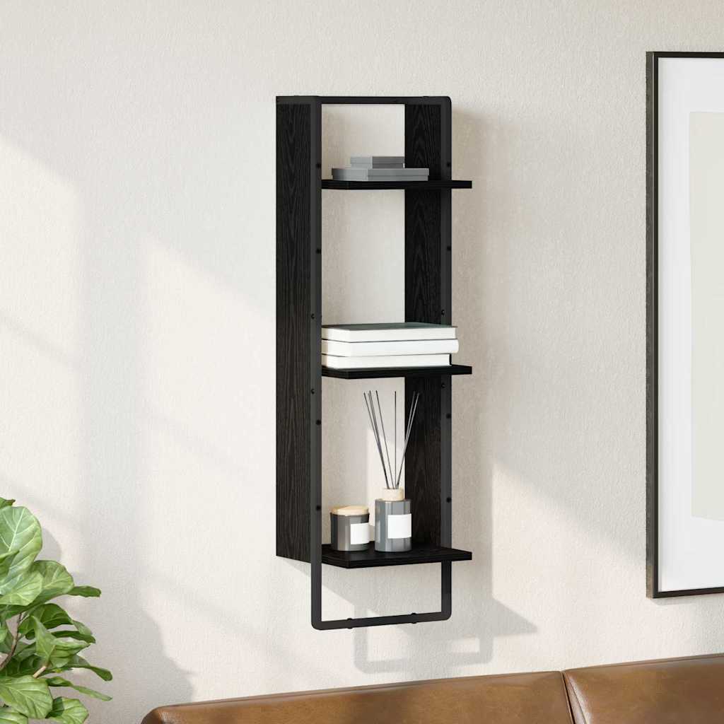 Vägg Hylla Med Hylla Svart Ek 30 X 25 X 100 Cm Konstruerat Trä