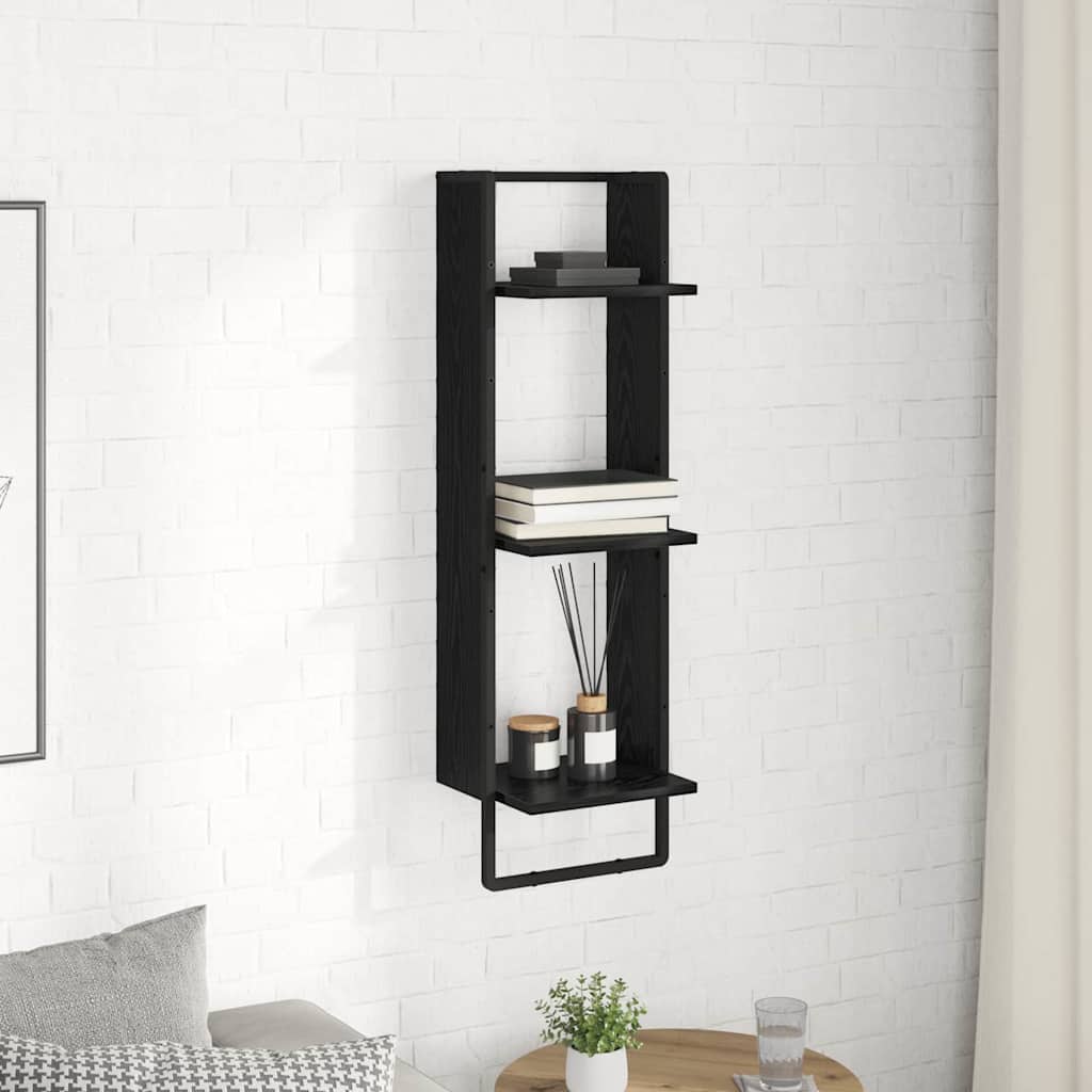 Vägg Hylla Med Hylla Svart Ek 30 X 25 X 100 Cm Konstruerat Trä