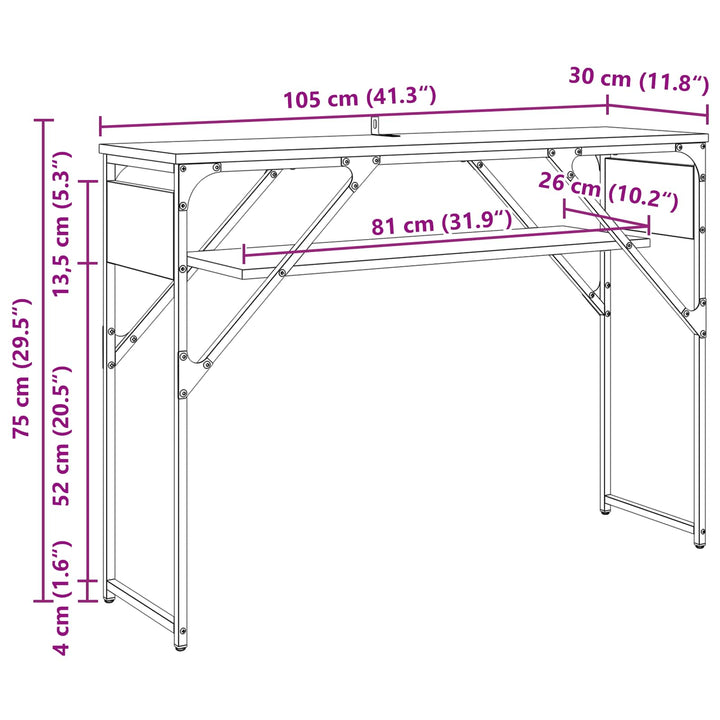 Konsolbord Svart Ek 105X30X75Cm Konstruerat Trä