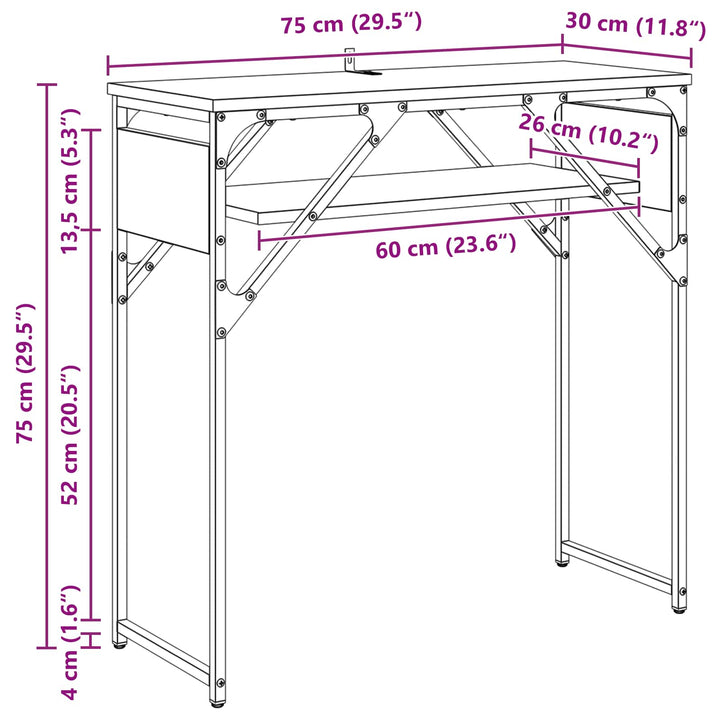 Konsolbord Svart Ek 75X30X75Cm Konstruerat Trä