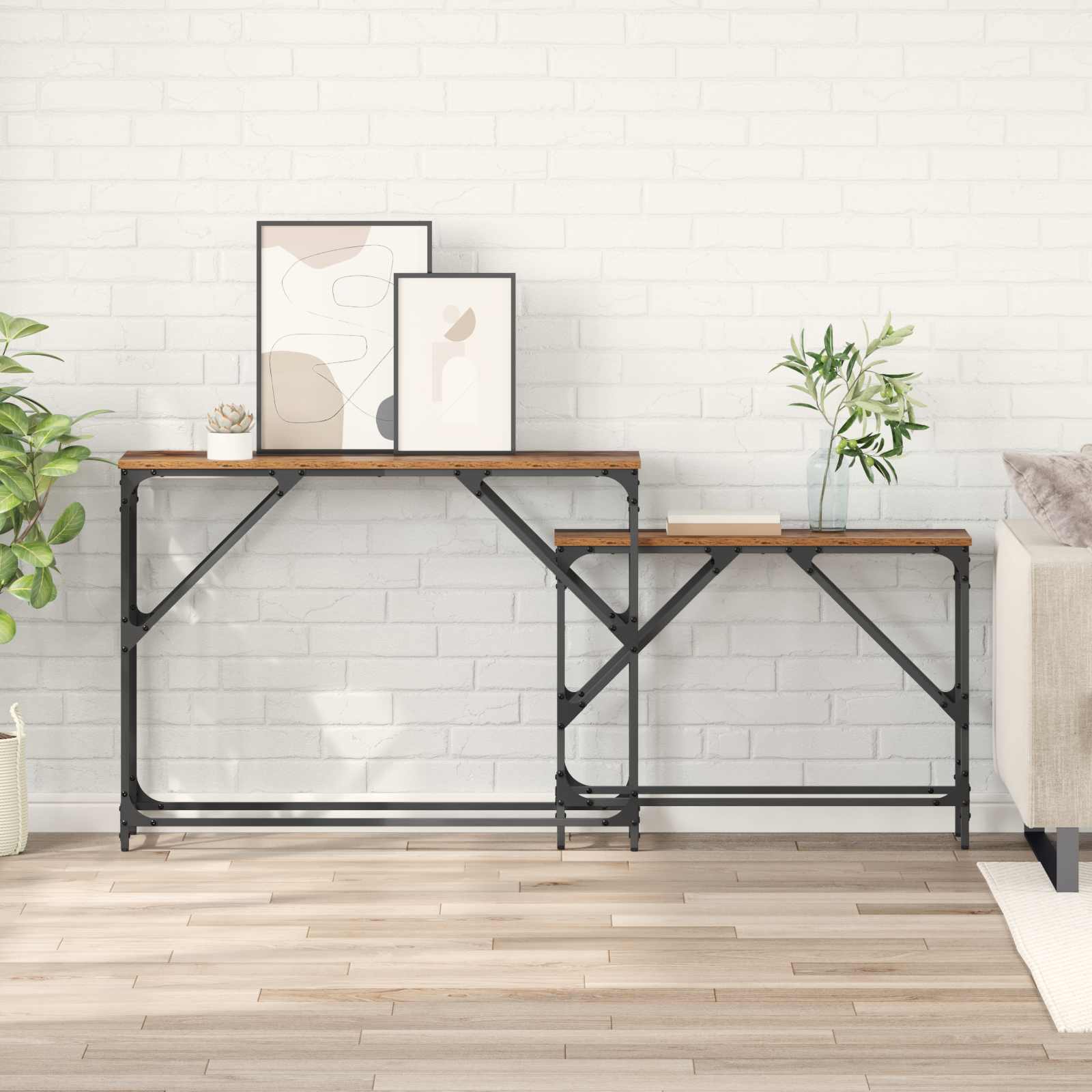 Konsolbord 2 Pcs Gammalt Trä 100 X 28 X 75 Cm Konstruerat Trä