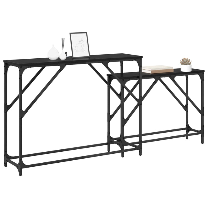 Konsolbord 2 St Svart Ek 100 X 28 X 75 Cm Konstruerat Trä