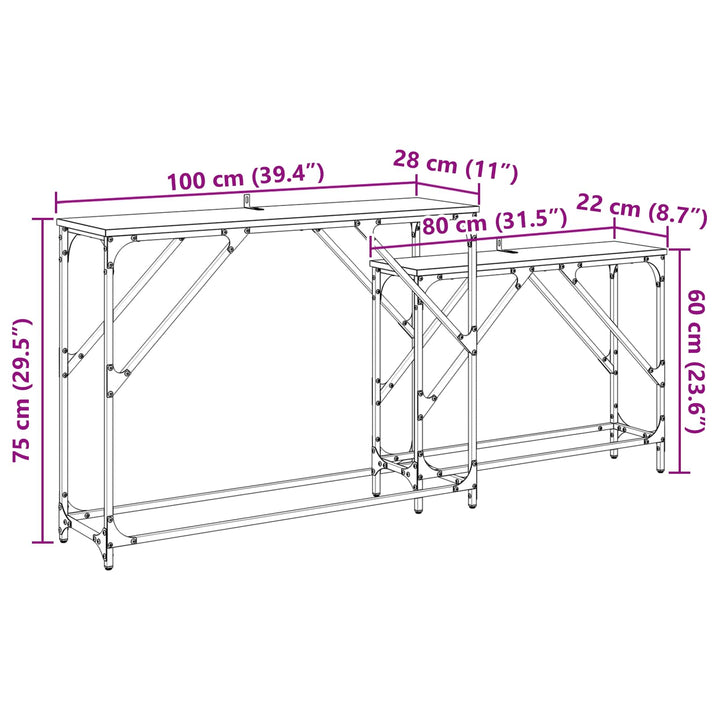 Konsolbord 2 Pcs Svart Ek 100 X 28 X 75 Cm Konstruerat Trä