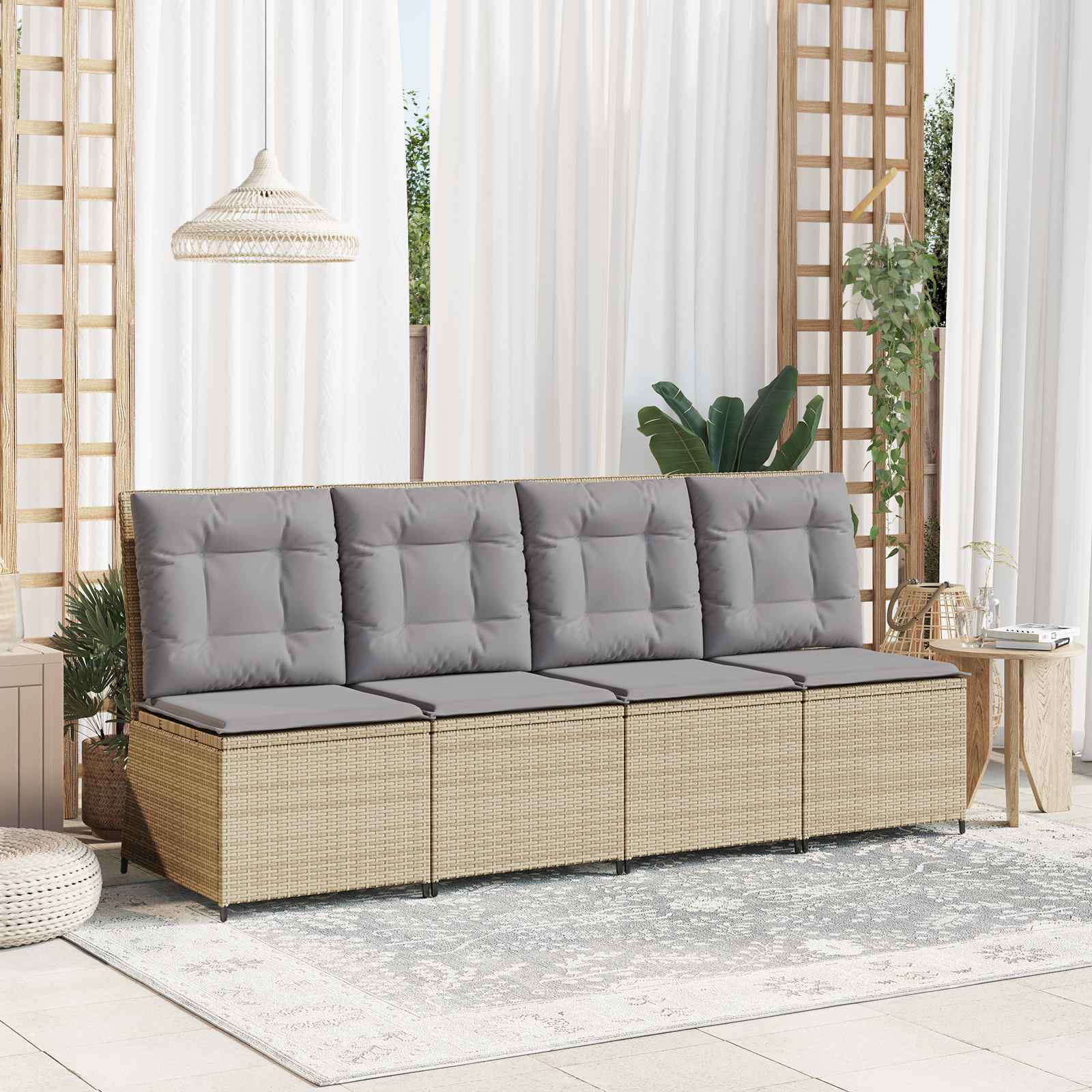 Trädgårdsoffa Med Kudde Beige Och Grå Konstrotting