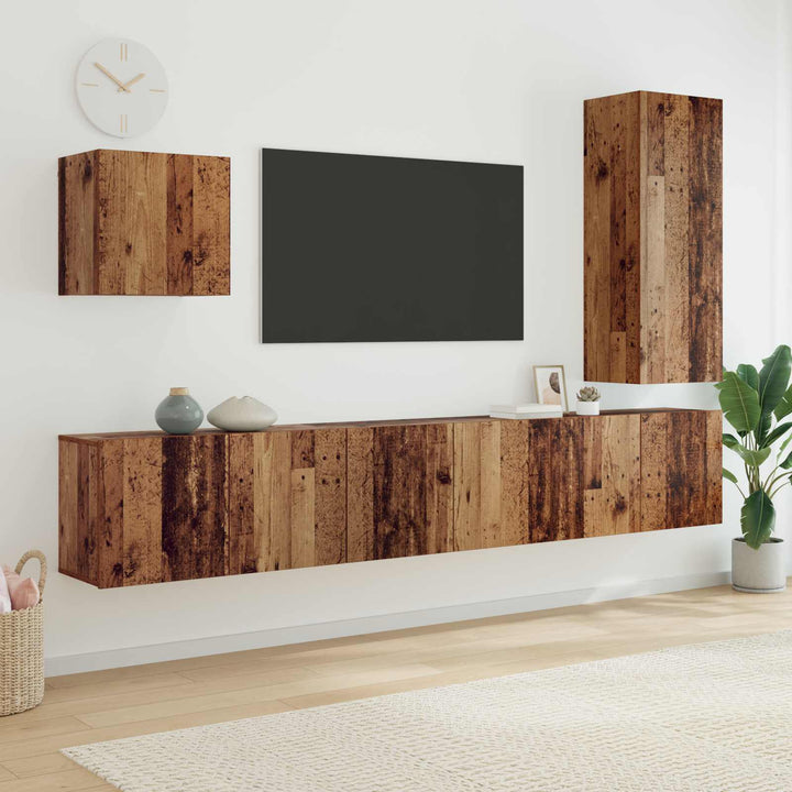 Tv-Väggmodul Väggmonterad 5 Pcs Gammalt Trä Konstruerat Trä