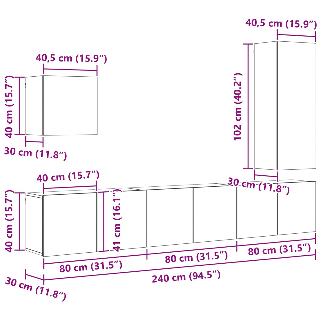 Tv-Väggmodul Väggmonterad 5 Pcs Gammalt Trä Konstruerat Trä