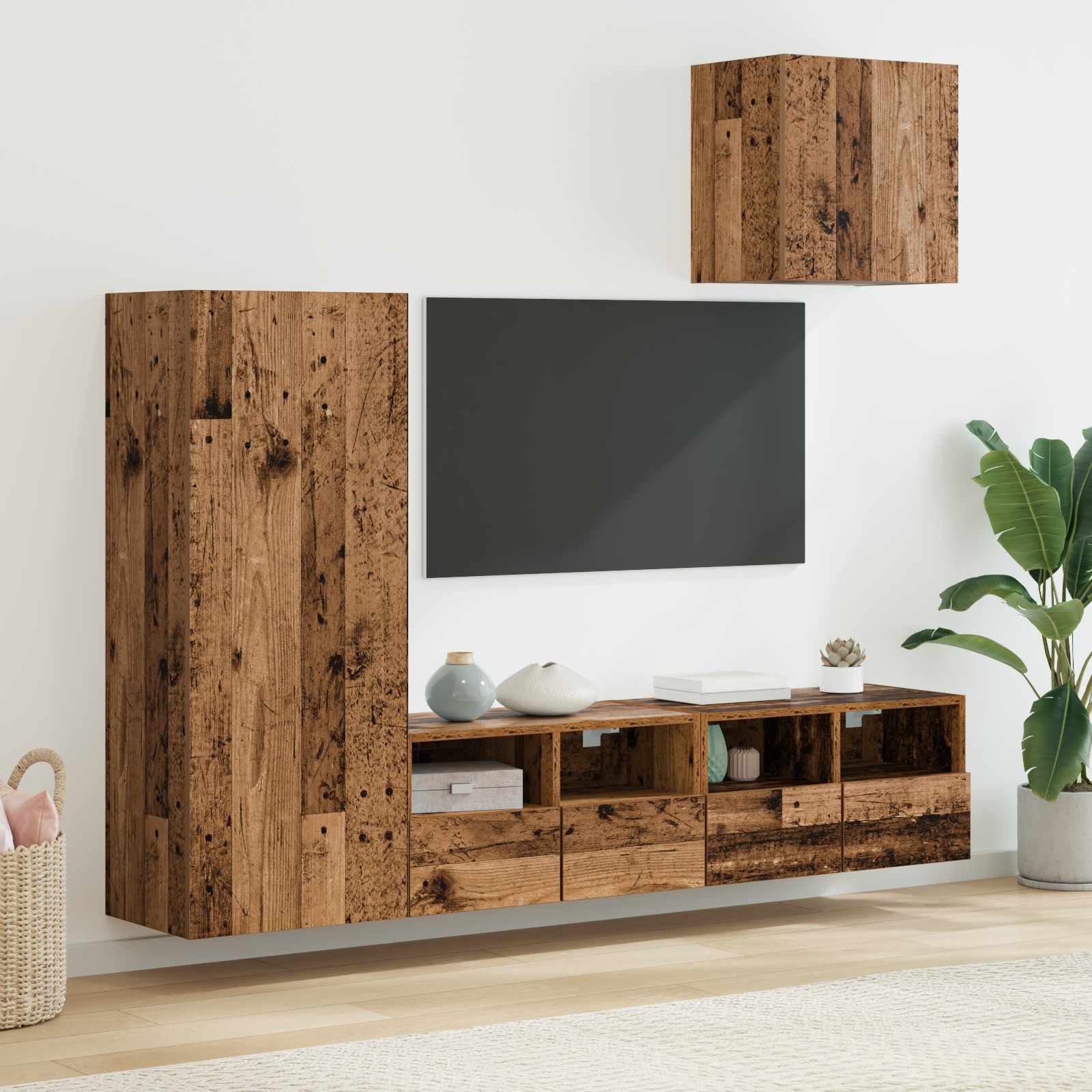Tv Vägg Enheter 4 Pcs Gammalt Trä Konstruerat Trä