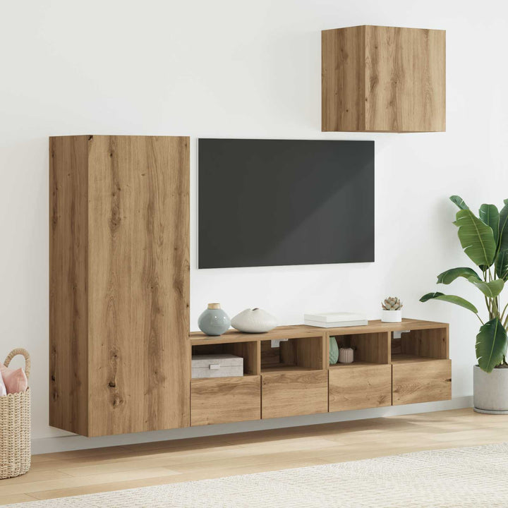 Tv Vägg Enheter 4 Pcs Artisan Ek Konstruerat Trä