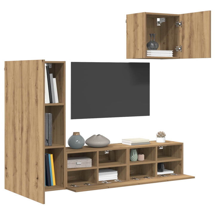 Tv Vägg Enheter 4 Pcs Artisan Ek Konstruerat Trä