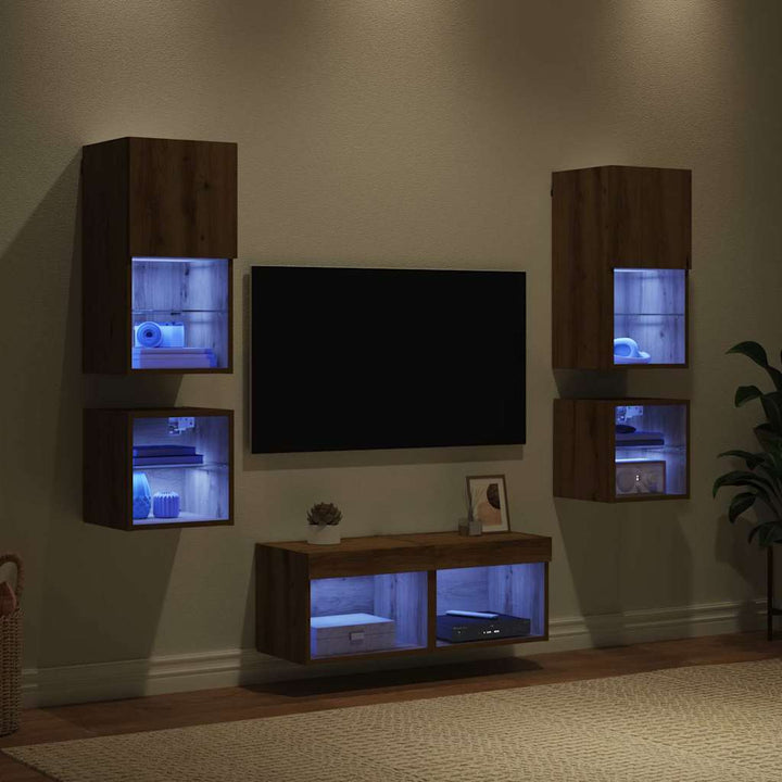 Tv Vägg Enheter 8 Pcs Artisan Ek Konstruerat Trä