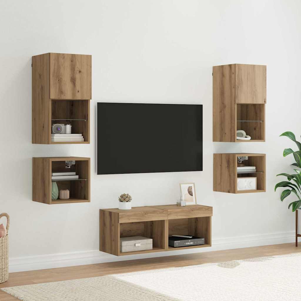 Tv Vägg Enheter 8 Pcs Artisan Ek Konstruerat Trä