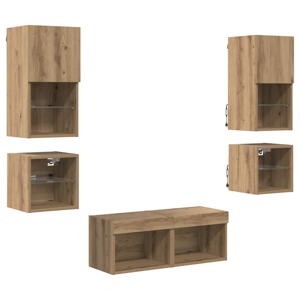 Tv Vägg Enheter 8 Pcs Artisan Ek Konstruerat Trä