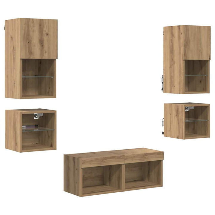 Tv Vägg Enheter 8 Pcs Artisan Ek Konstruerat Trä