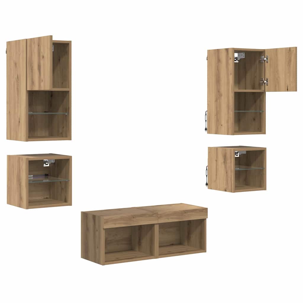 Tv Vägg Enheter 8 Pcs Artisan Ek Konstruerat Trä