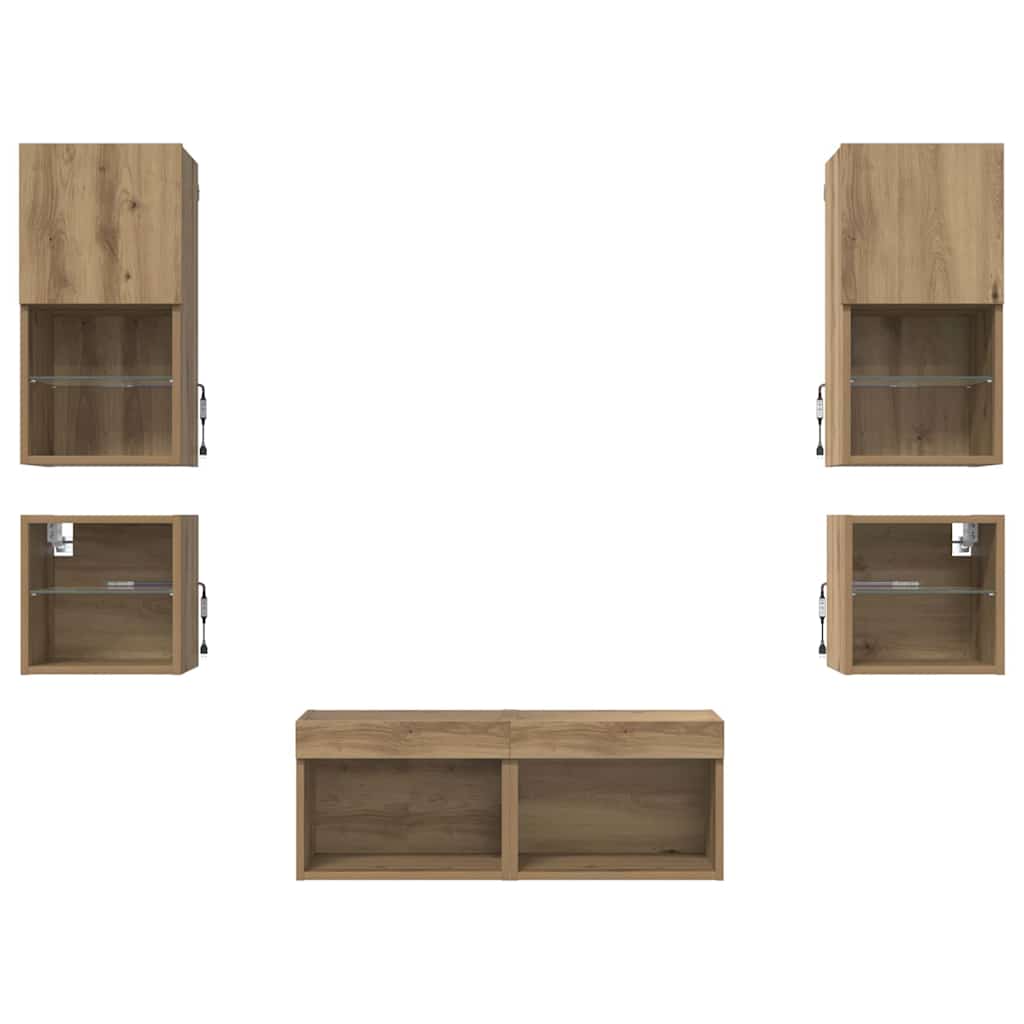 Tv Vägg Enheter 8 Pcs Artisan Ek Konstruerat Trä