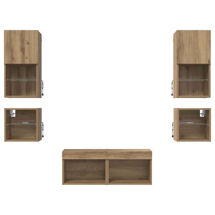 Tv Vägg Enheter 8 Pcs Artisan Ek Konstruerat Trä