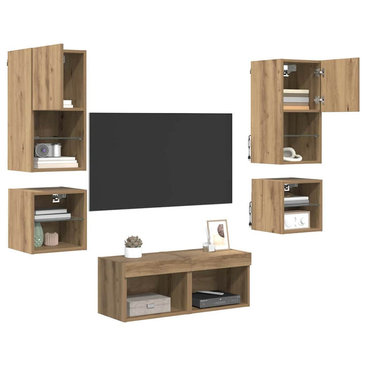 Tv Vägg Enheter 8 Pcs Artisan Ek Konstruerat Trä