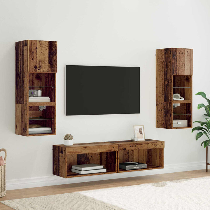 Tv-Väggmodul Väggmonterad 6 Pcs Gammalt Trä Konstruerat Trä