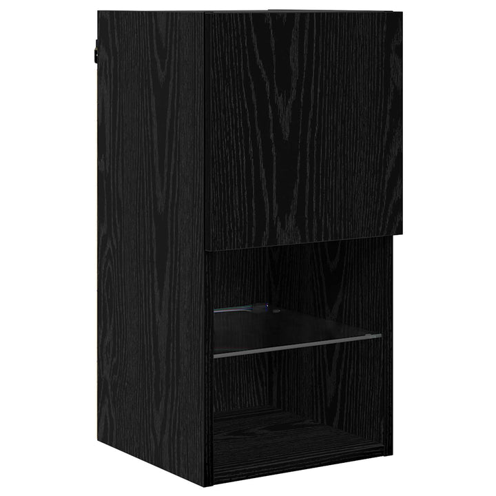 Tv-Väggmodul Med Led -Remsljus 6 Pcs Svart Ek Konstruerat Trä
