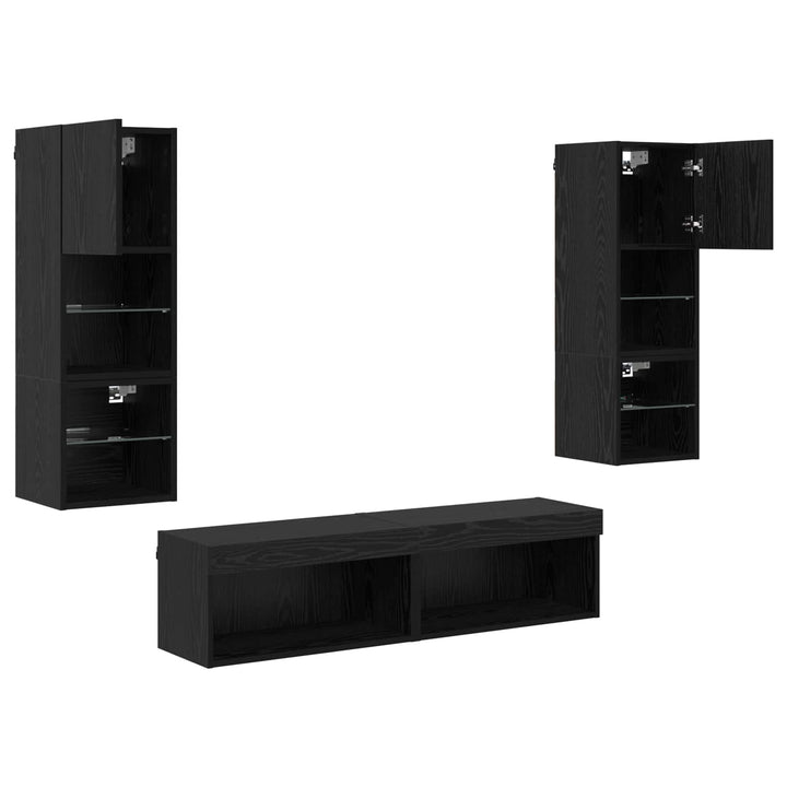Tv-Väggmodul Med Led -Remsljus 6 Pcs Svart Ek Konstruerat Trä