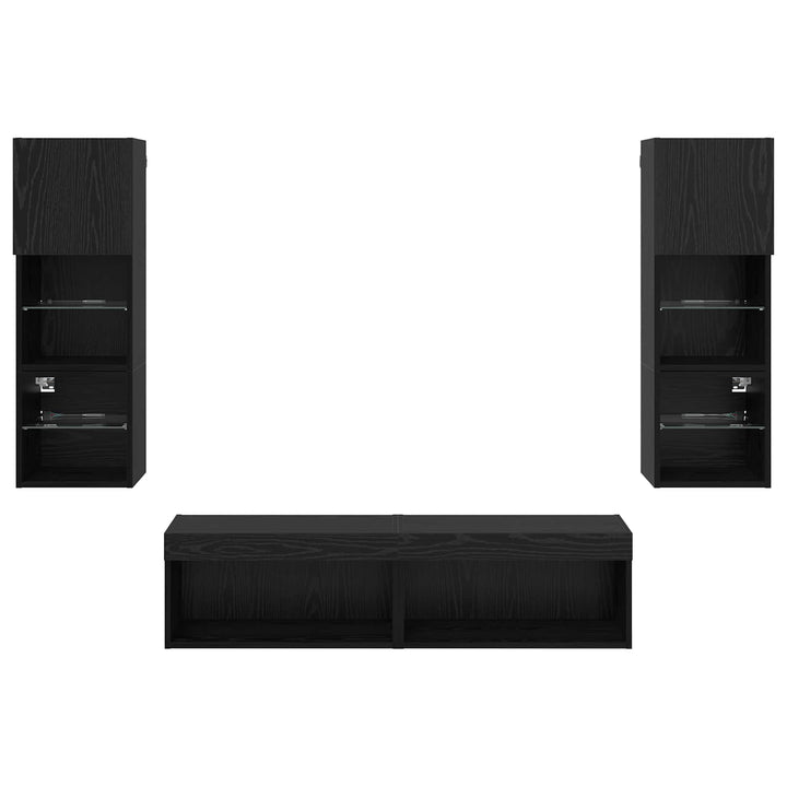 Tv-Väggmodul Med Led -Remsljus 6 Pcs Svart Ek Konstruerat Trä