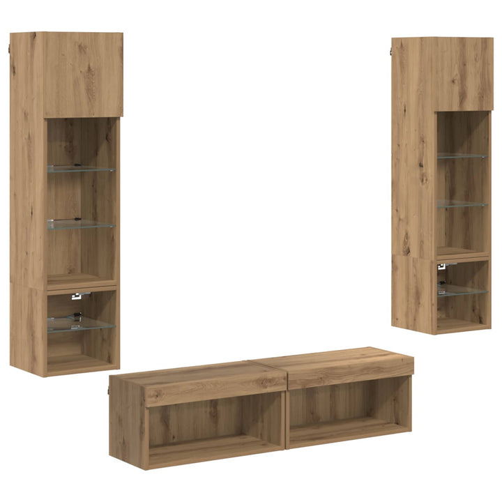 Tv-Väggmodul Med Led -Remsljus 6 Pcs Artisan Ek Konstruerat Trä