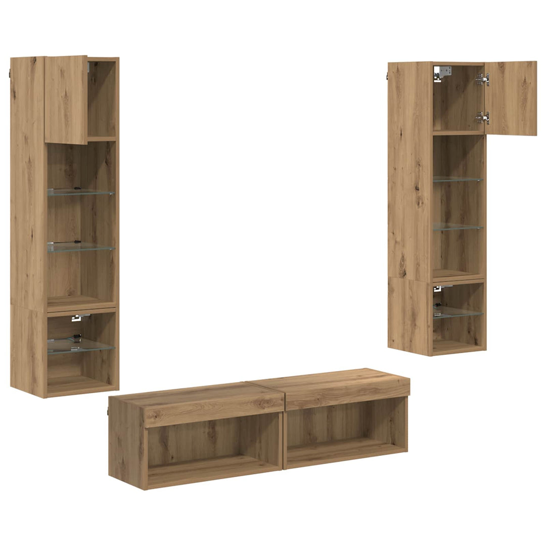 Tv-Väggmodul Med Led -Remsljus 6 Pcs Artisan Ek Konstruerat Trä