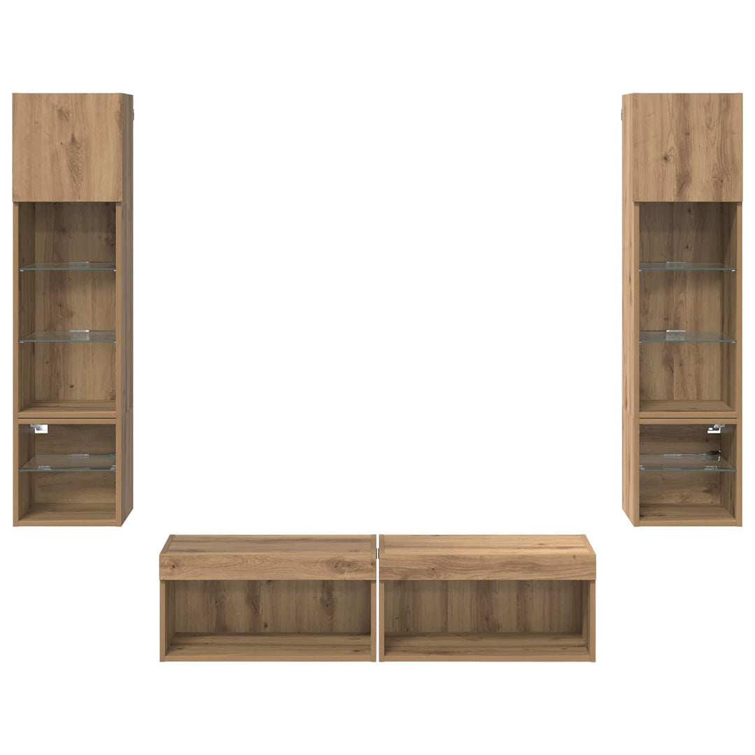 Tv-Väggmodul Med Led -Remsljus 6 Pcs Artisan Ek Konstruerat Trä
