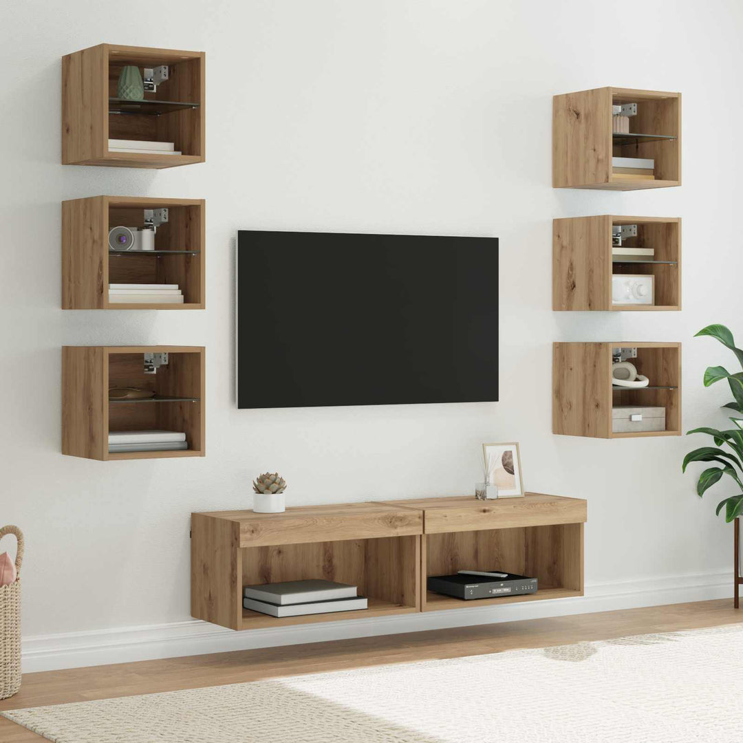 Tv-Skåp Med Led -Remsljus Med Låda 8 Pcs Artisan Ek Glas