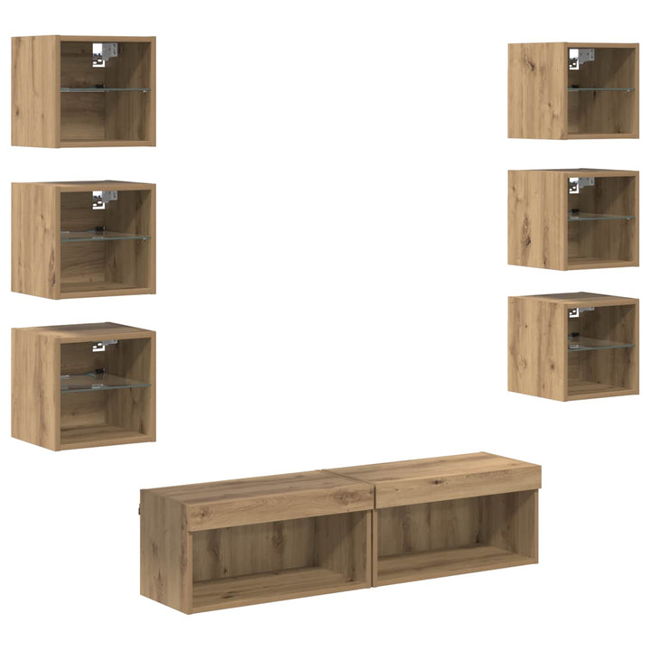Tv-Skåp Med Led -Remsljus Med Låda 8 Pcs Artisan Ek Glas