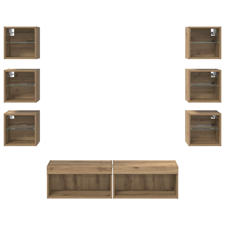 Tv-Skåp Med Led -Remsljus Med Låda 8 Pcs Artisan Ek Glas
