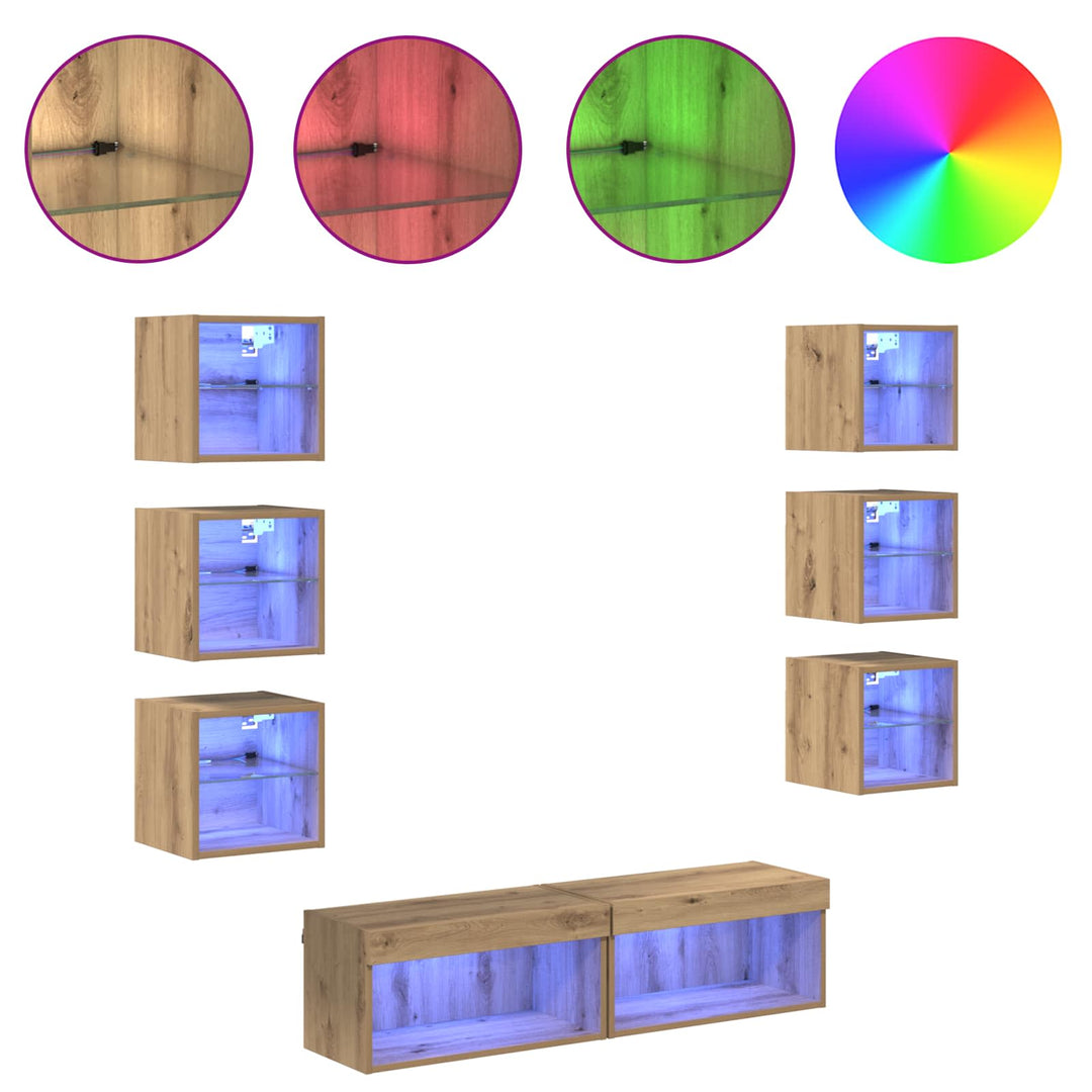 Tv-Skåp Med Led -Remsljus Med Låda 8 Pcs Artisan Ek Glas