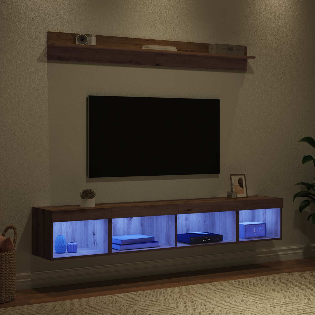 Tv Väggskåp Set Med Led 5 Pcs Artisan Ek Konstruerat Trä