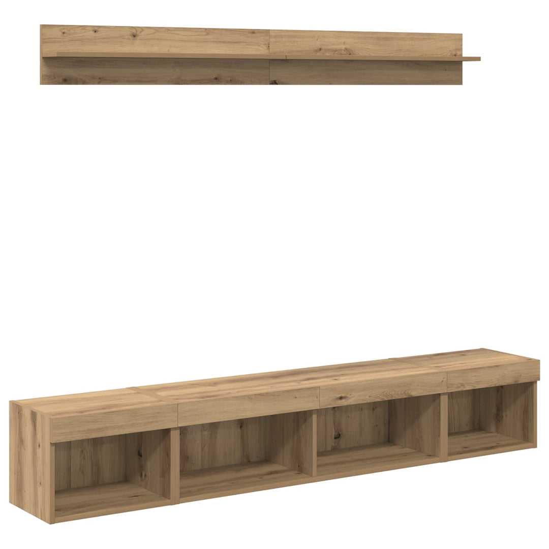 Tv Väggskåp Set Med Led 5 Pcs Artisan Ek Konstruerat Trä