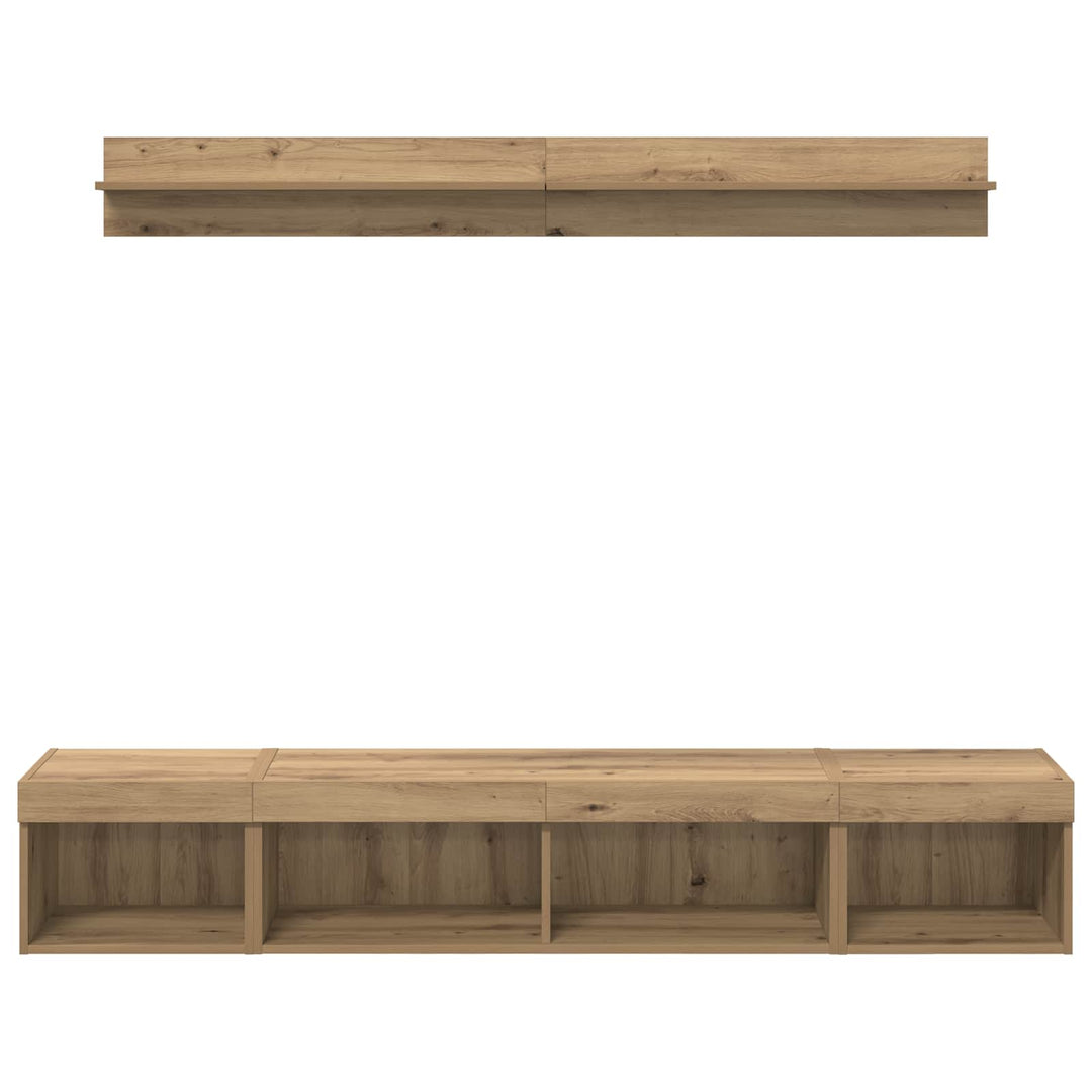 Tv Väggskåp Set Med Led 5 Pcs Artisan Ek Konstruerat Trä