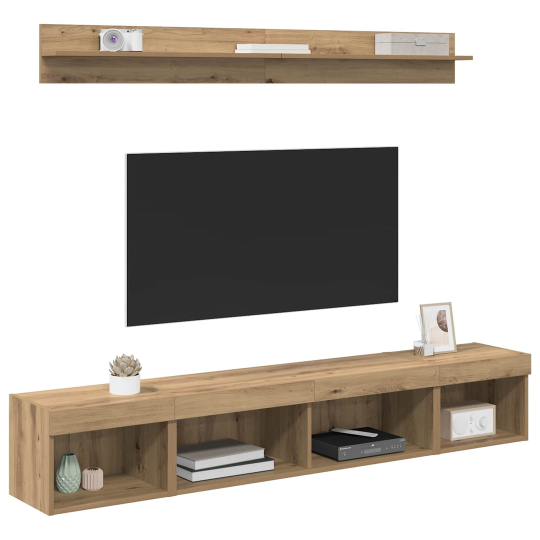 Tv Väggskåp Set Med Led 5 Pcs Artisan Ek Konstruerat Trä