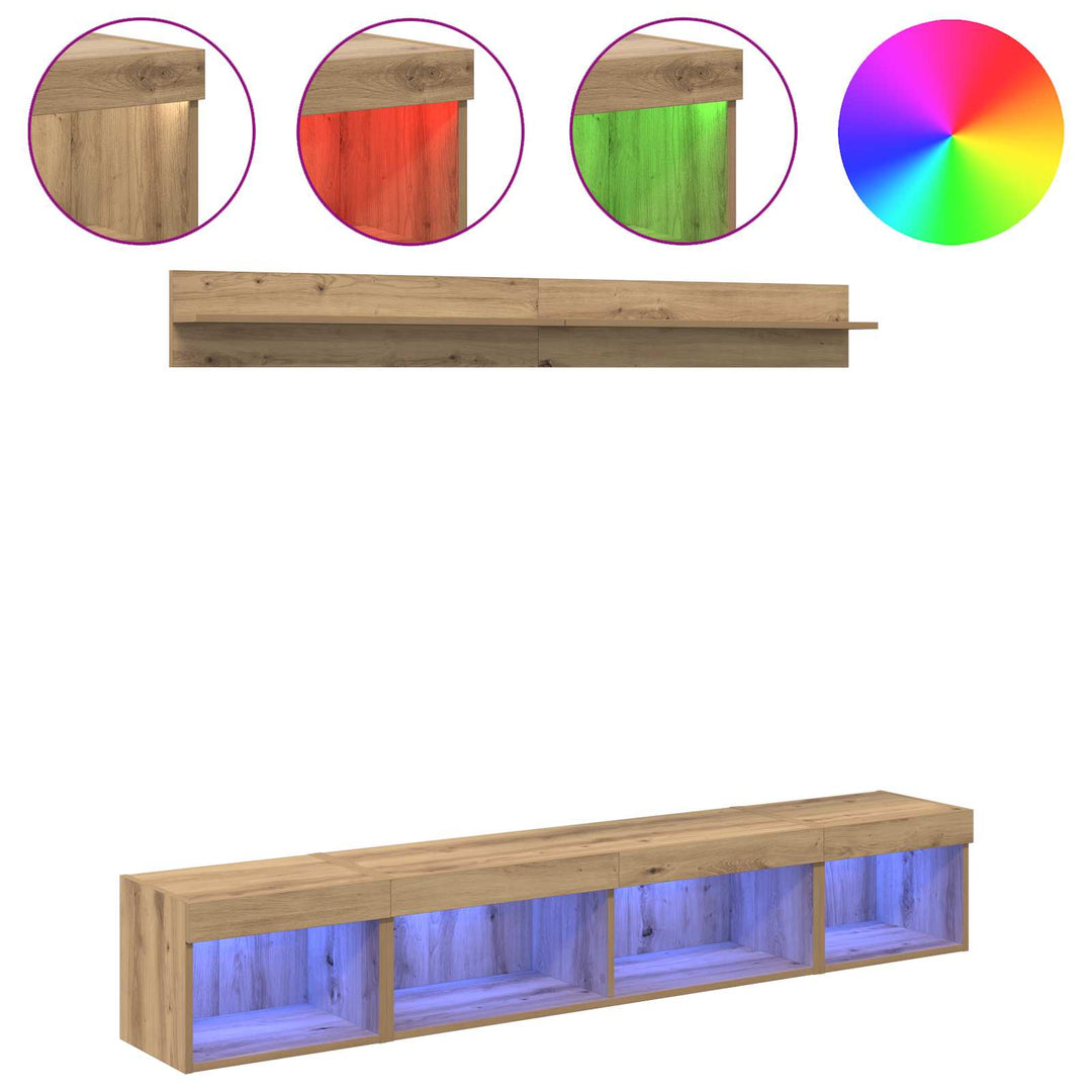 Tv Väggskåp Set Med Led 5 Pcs Artisan Ek Konstruerat Trä