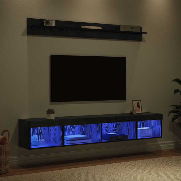 Tv Väggskåp Set Med Led 5 Pcs Svart Ek Konstruerat Trä