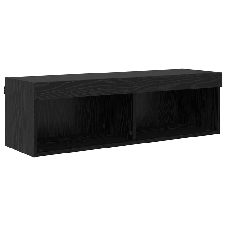 Tv Väggskåp Set Med Led 5 Pcs Svart Ek Konstruerat Trä