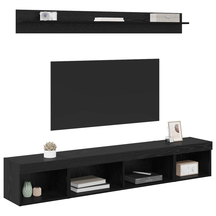 Tv Väggskåp Set Med Led 5 Pcs Svart Ek Konstruerat Trä