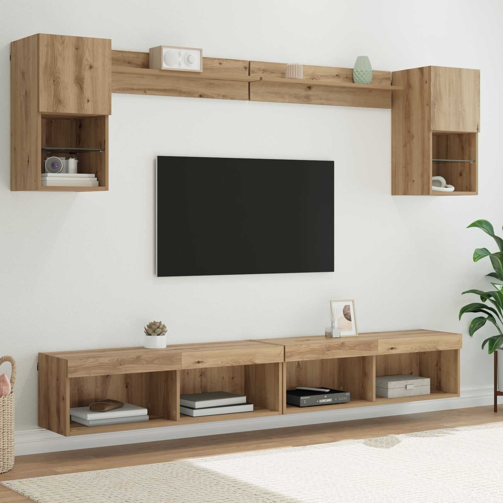 Tv-Väggenheter Med Led Med Led 6 Pcs Artisan Ek Konstruerat Trä