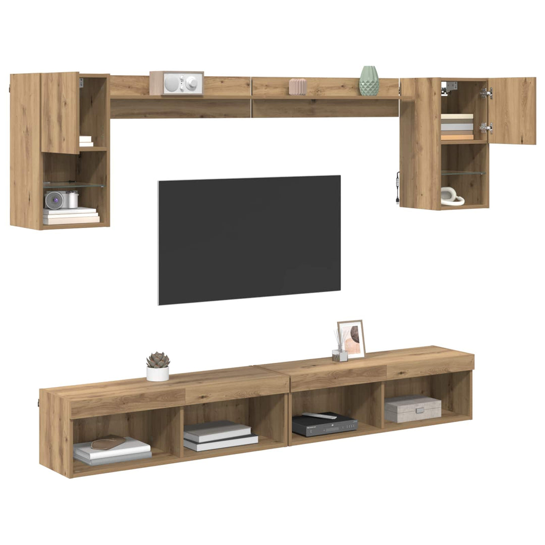 Tv-Väggenheter Med Led Med Led 6 Pcs Artisan Ek Konstruerat Trä