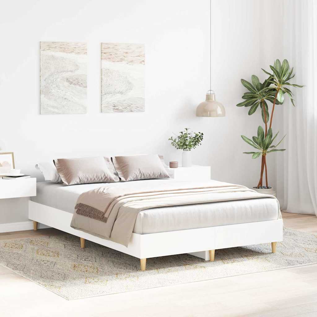 Sängram Vit 137 X 190 Cm Konstruerat Trä