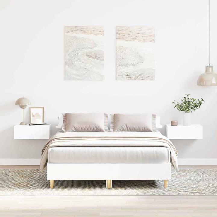 Sängram Vit 137 X 190 Cm Konstruerat Trä