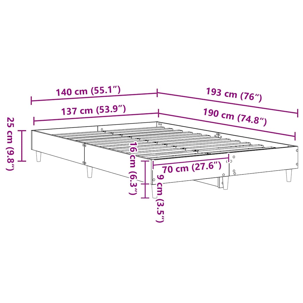 Sängram Vit 137 X 190 Cm Konstruerat Trä