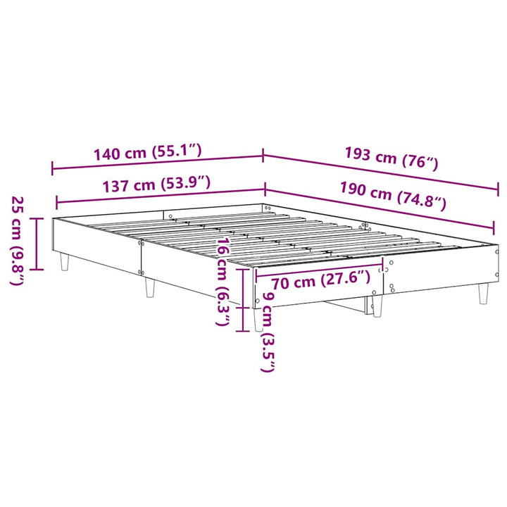 Sängram Vit 137 X 190 Cm Konstruerat Trä