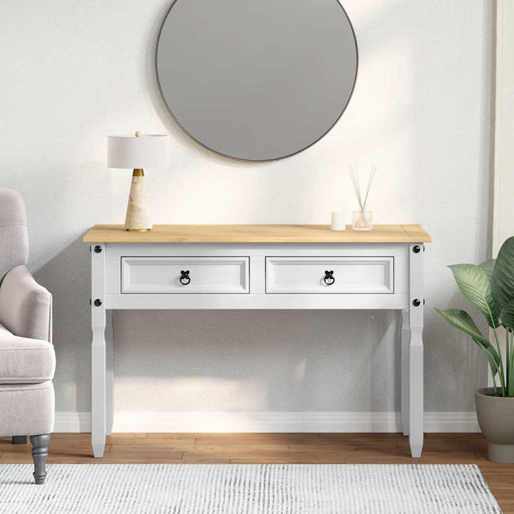 Sidobord Med Låda Corona Vit 115 X 46 X 73 Cm Massiv Furu