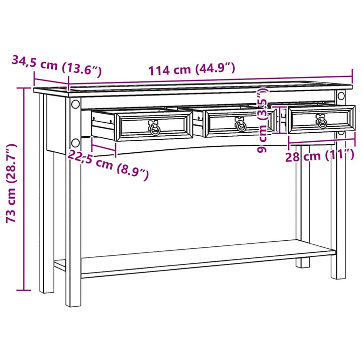Sidobord Med Låda Corona Vit 114 X 34,5 X 73 Cm Massiv Furu