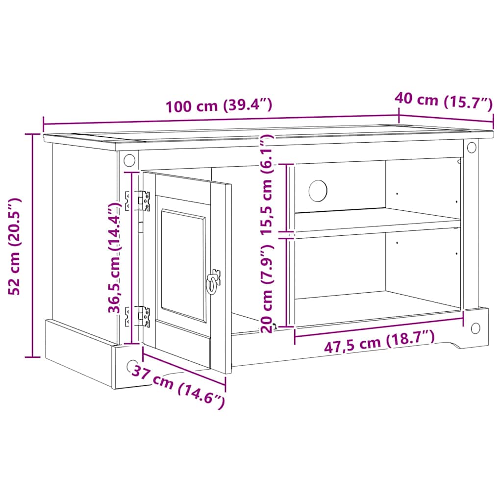 Tv-Skåp Corona Vit 100 X 40 X 52 Cm Massiv Furu